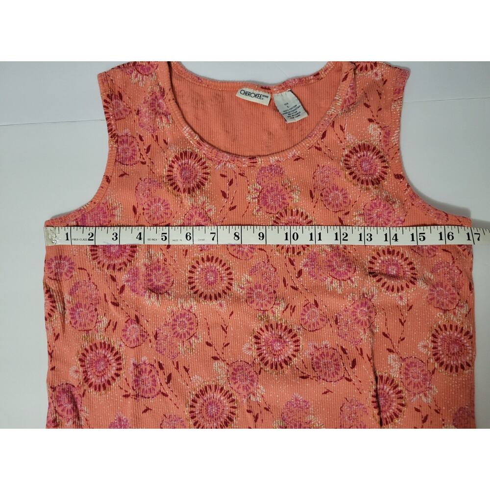 Vintage Y2K Cherokee Women's L Coral Floral Textured Knit Tank Top Boho Fairy - Picture 6 of 6